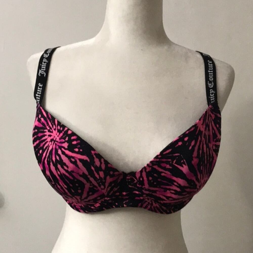 Juicy Couture Pink/Black Tie Dye Print Bra 40C Plus Size Coquette Girl Dopamine